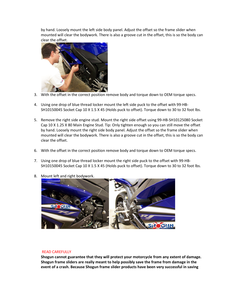 Shogun Motorsports Yamaha R1 (07-08) Frame Slider User Manual | Page 2 / 3
