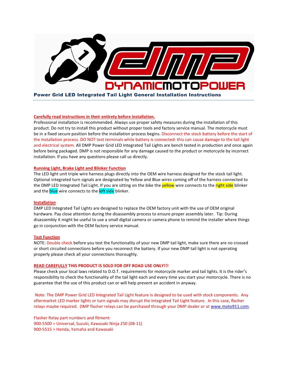 Shogun Motorsports DMP Power Grid LED Tail Light General Instructions User Manual | 1 page