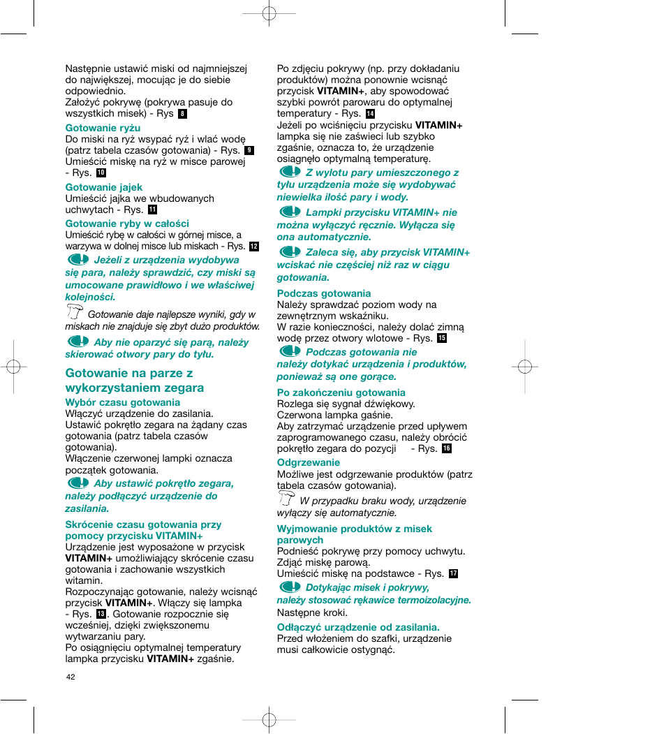Gotowanie na parze z wykorzystaniem zegara | Tefal VC 4003 User Manual | Page 43 / 52