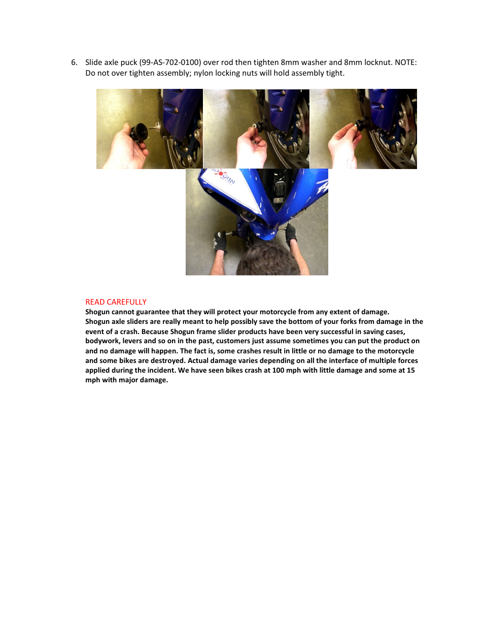 Shogun Motorsports Suzuki GSXR1000 (05-11) Axle Slider User Manual | Page 3 / 3