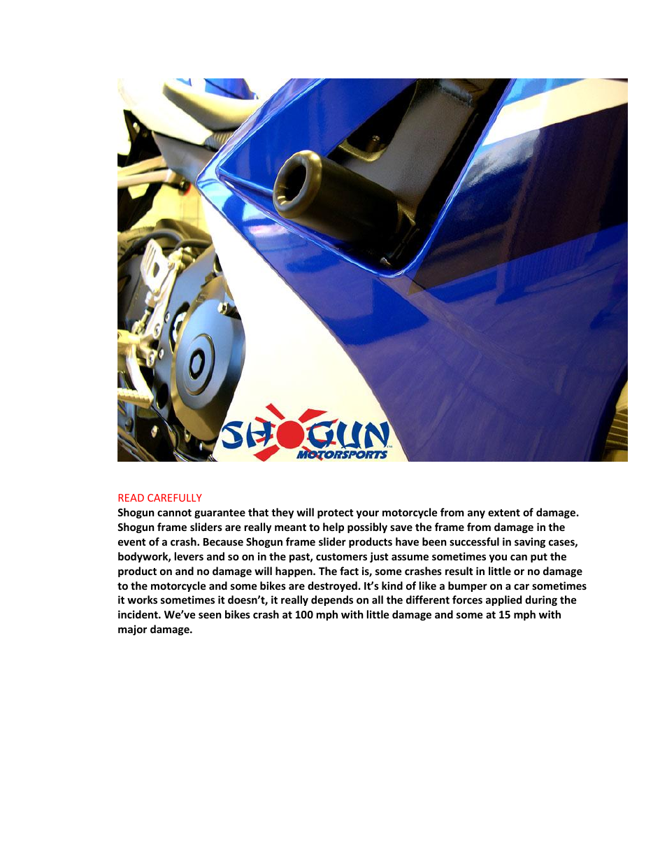 Shogun Motorsports Suzuki GSXR1000 (07-08) No Cut Frame Slider User Manual | Page 2 / 2