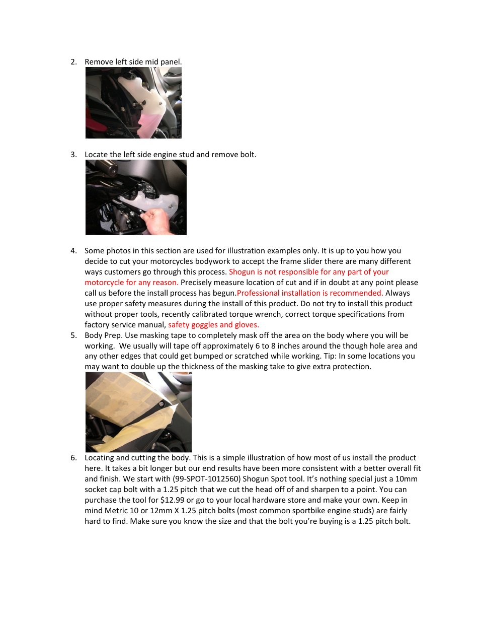 Shogun Motorsports Kawasaki ZX10R (08-10) Frame Slider User Manual | Page 2 / 5