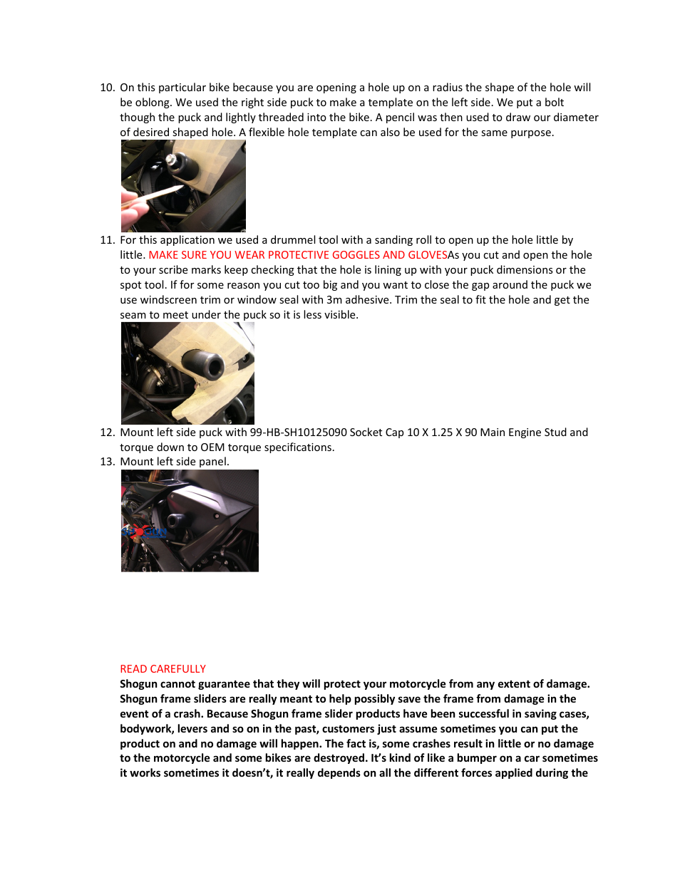 Shogun Motorsports Kawasaki ZX10R (08-10) Frame Slider User Manual | Page 4 / 5
