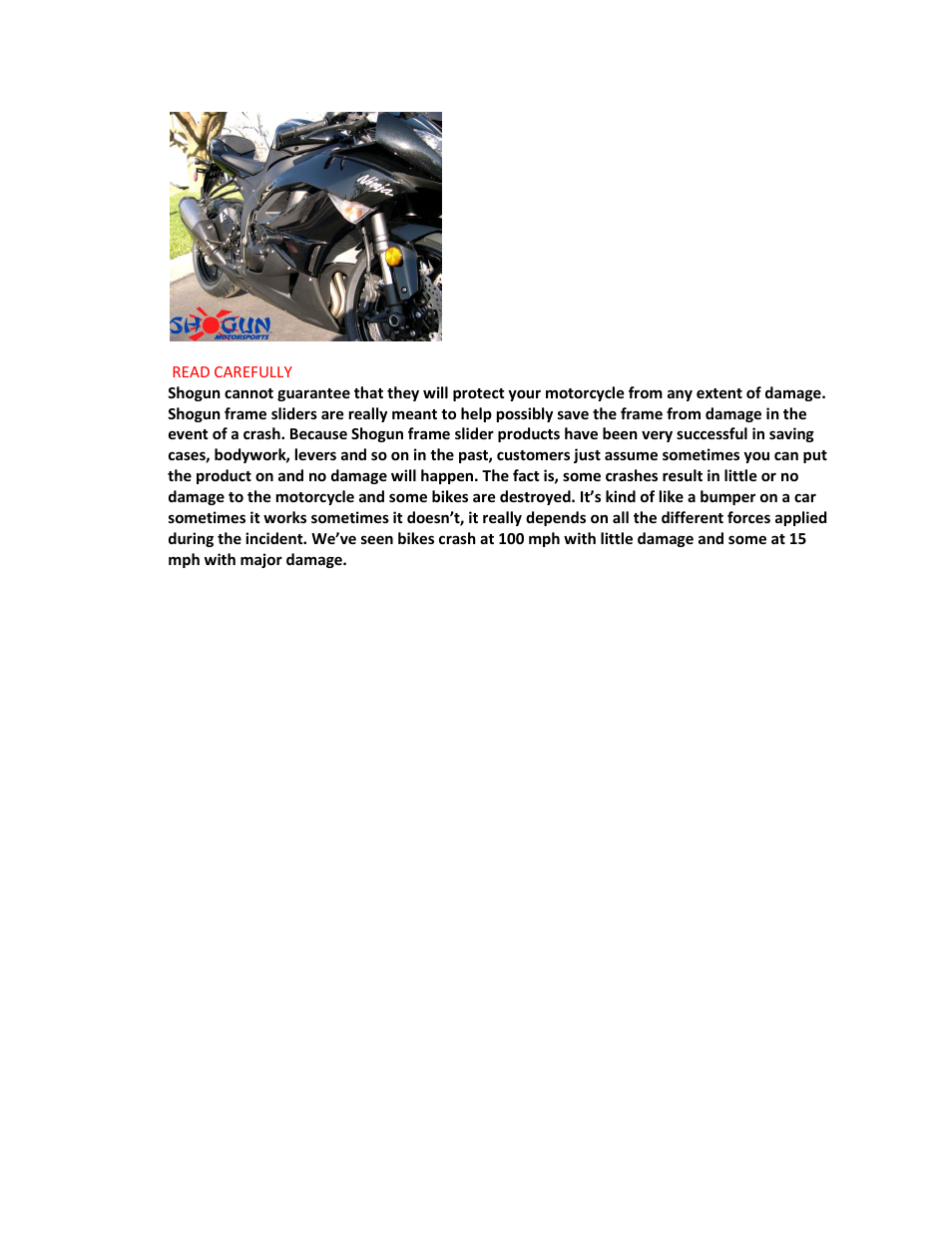 Shogun Motorsports Kawasaki ZX6R (09-12) Frame Slider User Manual | Page 6 / 6