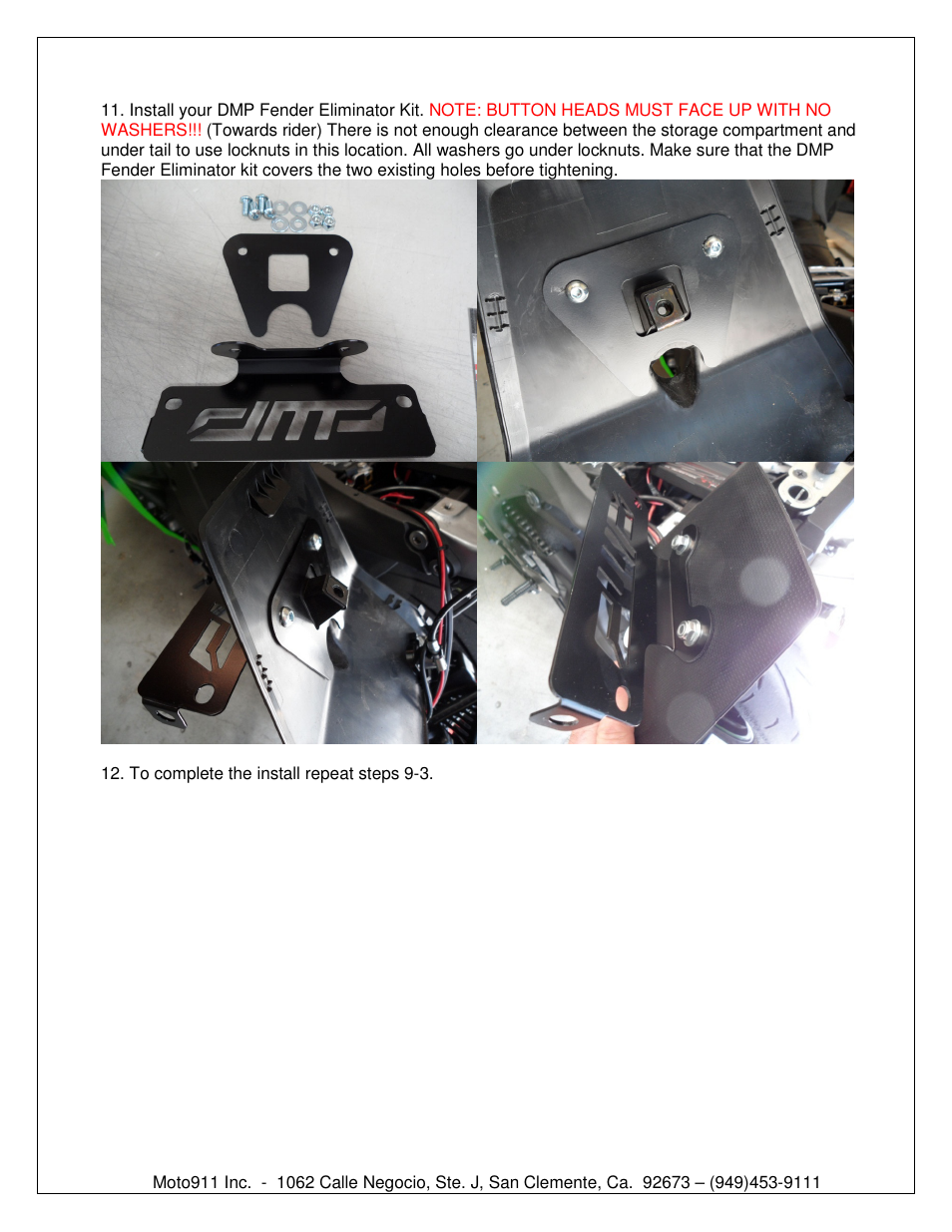Shogun Motorsports Kawasaki ZX10R (2011) DMP Fender Eliminator Instructions User Manual | Page 8 / 8