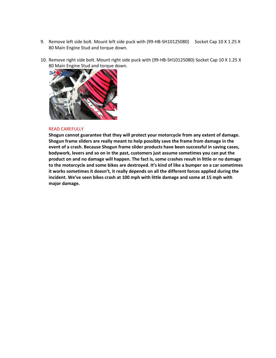 Shogun Motorsports Honda CBR900RR (93-99) Frame Slider User Manual | Page 4 / 4