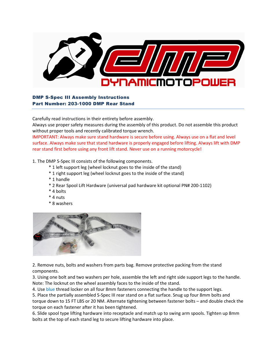 Shogun Motorsports DMP S-Spec III Rear Spool Stand User Manual | 2 pages
