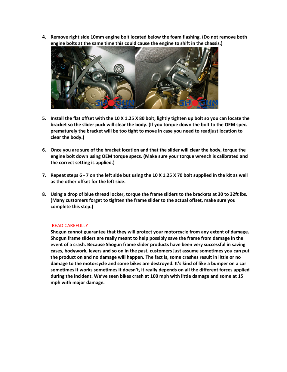 Shogun Motorsports Kawasaki ZX10R (04-05) Frame Slider User Manual | Page 2 / 2