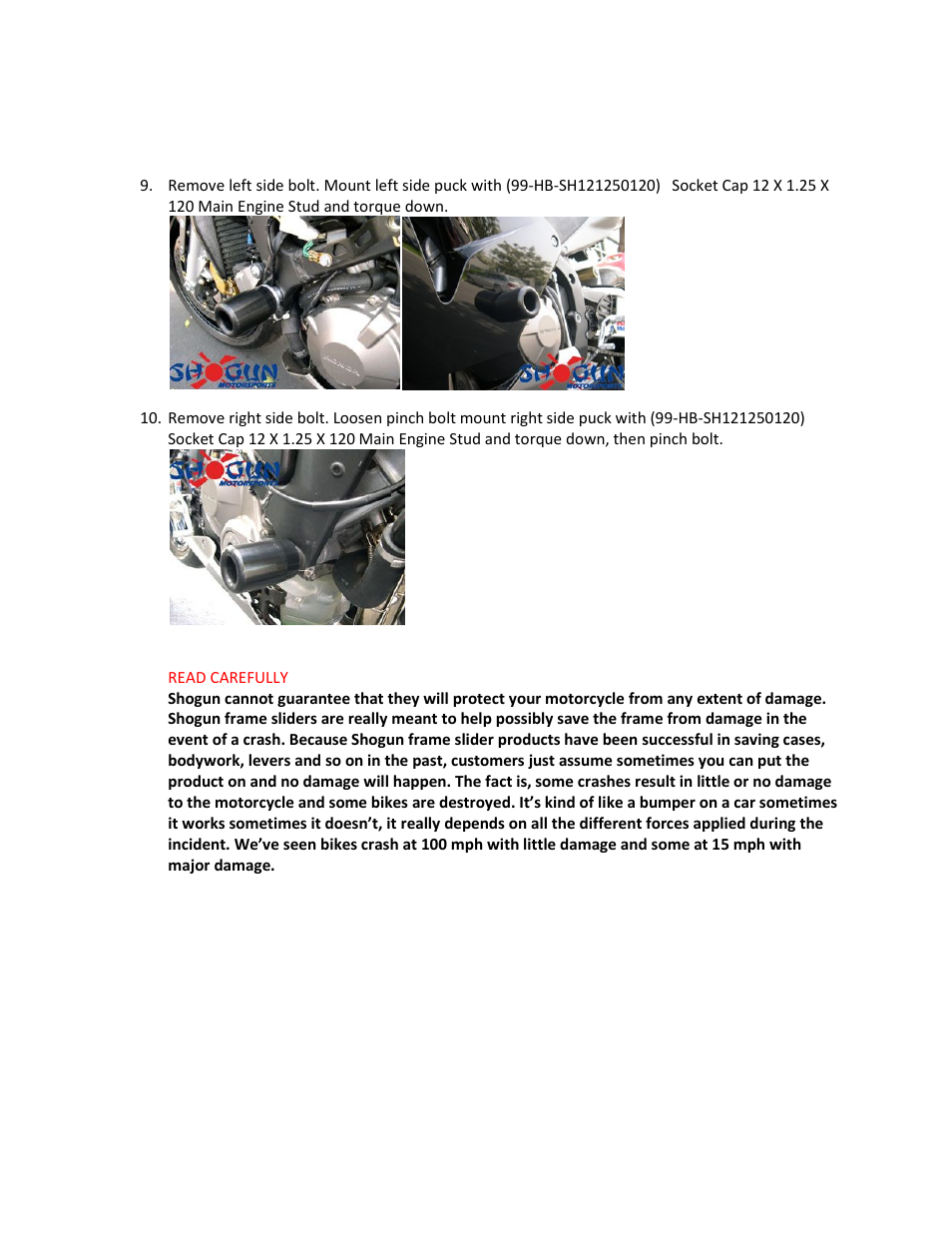 Shogun Motorsports Honda CBR600RR (03-06) Frame Slider User Manual | Page 4 / 4