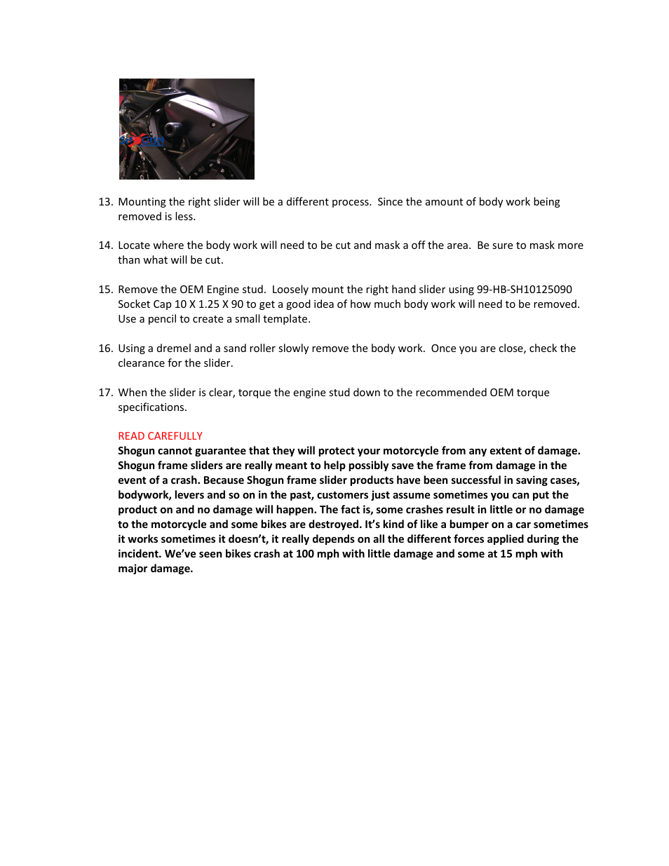 Shogun Motorsports YamahaYZFR6 (06-07) Frame Slider User Manual | Page 4 / 4