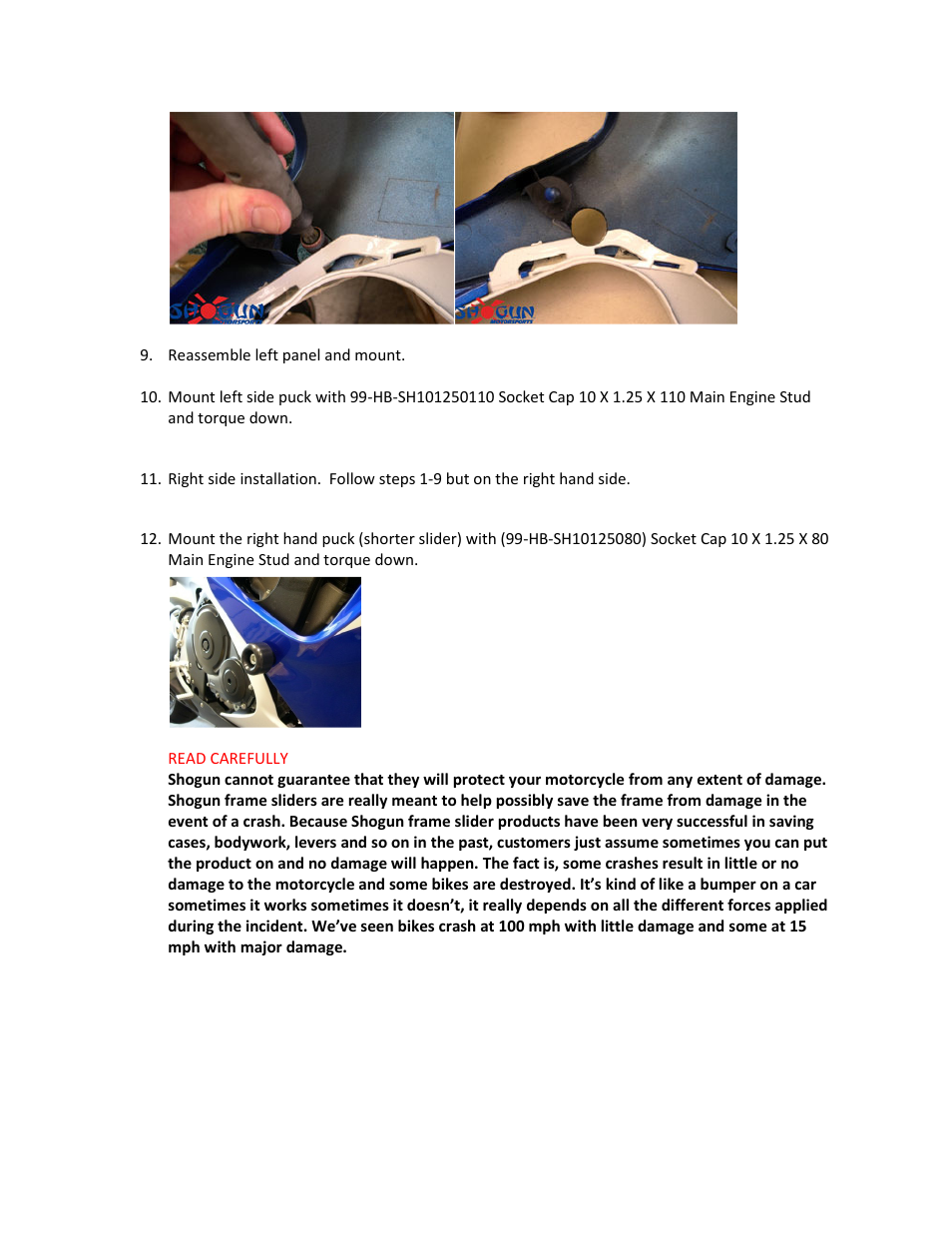 Shogun Motorsports Suzuki GSXR600_750 (11-13) Frame Slider User Manual | Page 4 / 4