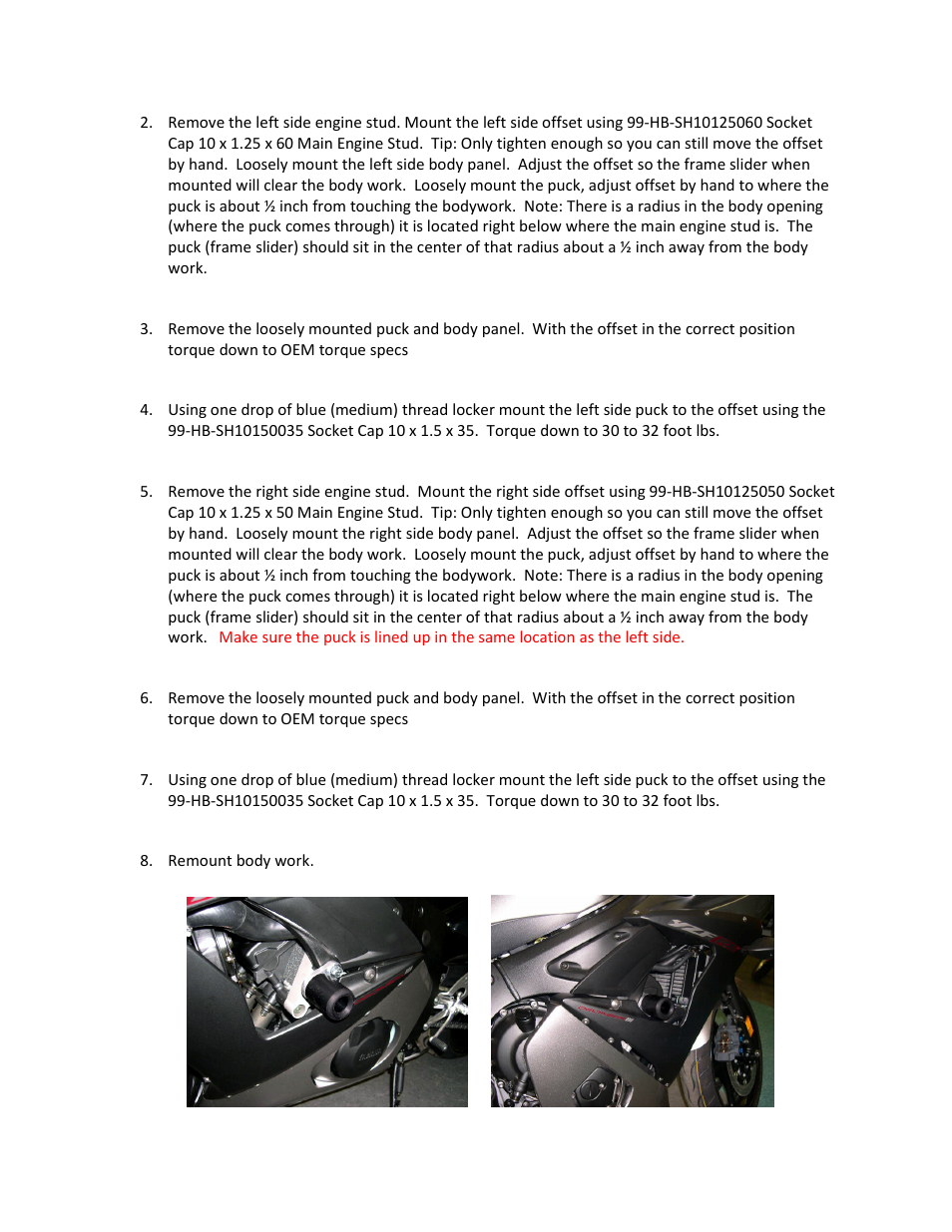 Shogun Motorsports Yamaha R6S (06-09) NO CUT Frame Slider User Manual | Page 2 / 3