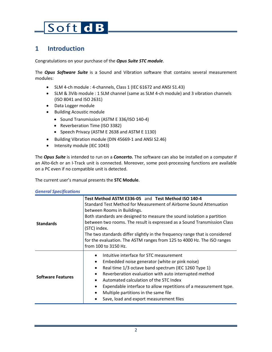 1 introduction | Soft dB Opus Suite Building Acoustics Module Airborne Sound Isolation between Rooms ASTM E 336_ISO 140-4 User Manual | Page 3 / 40