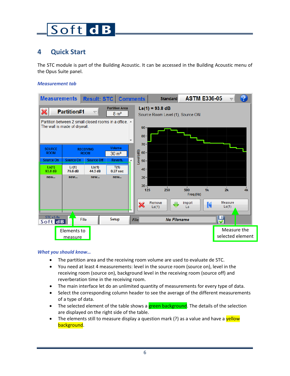 4 quick start | Soft dB Opus Suite Building Acoustics Module Airborne Sound Isolation between Rooms ASTM E 336_ISO 140-4 User Manual | Page 7 / 40