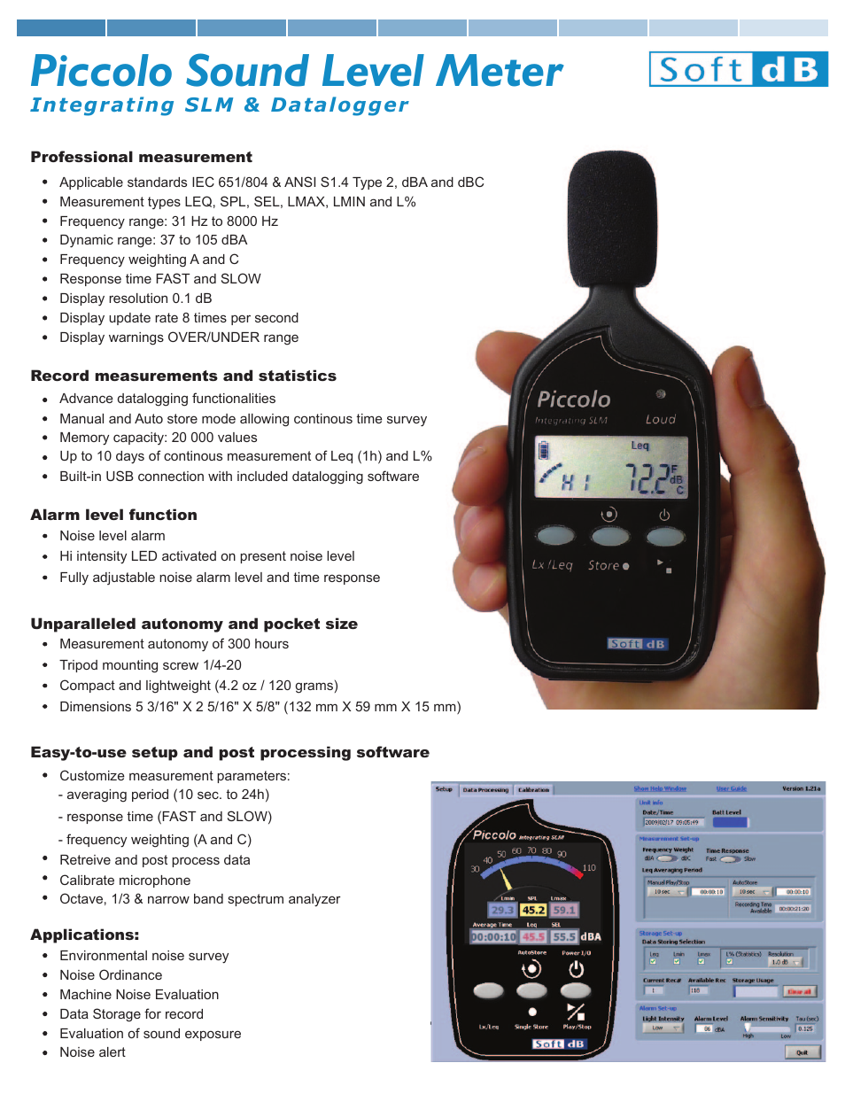Soft dB Piccolo Specsheet User Manual | 2 pages