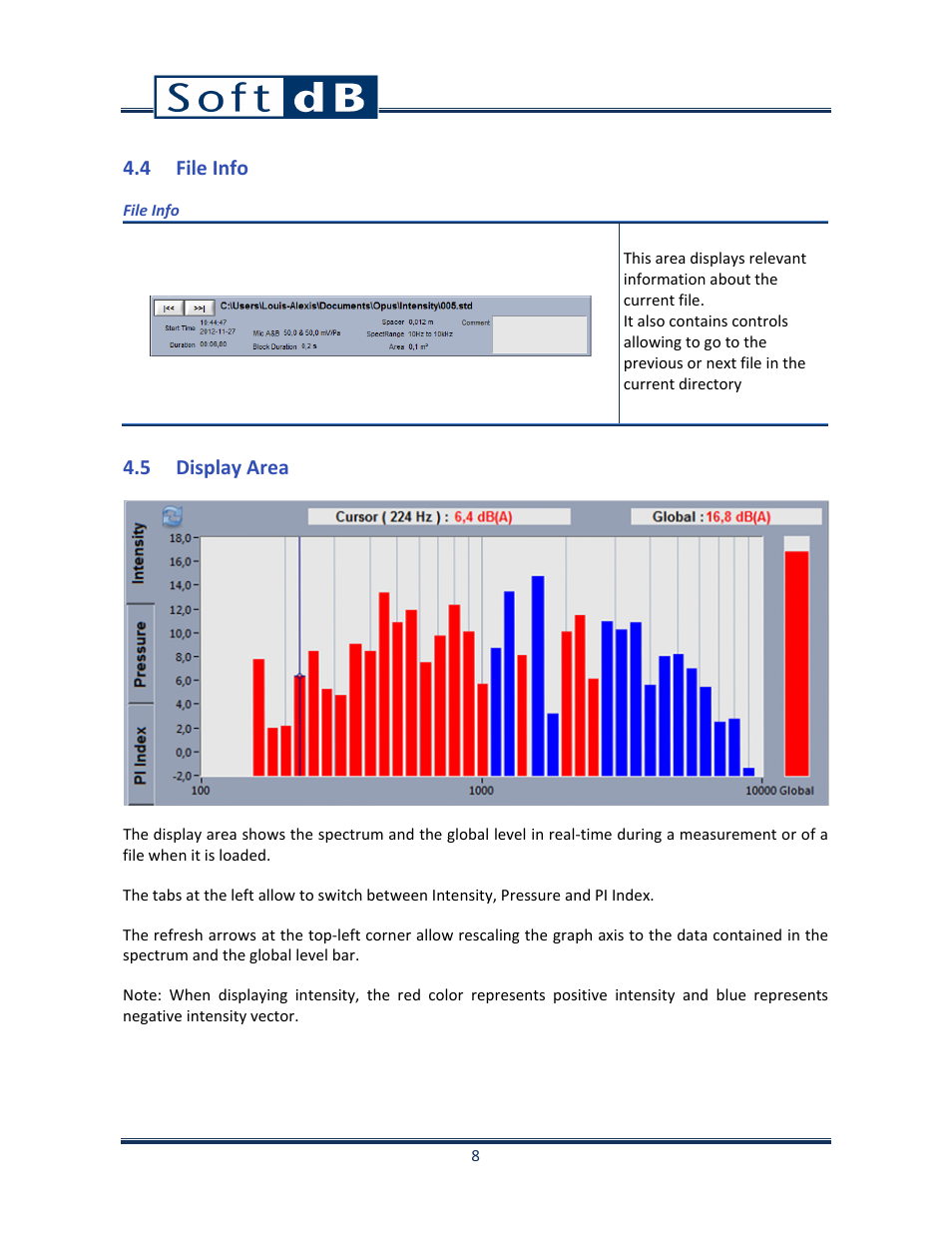 4 file info, 5 display area | Soft dB Opus Suite Intensity Module User Manual | Page 10 / 26