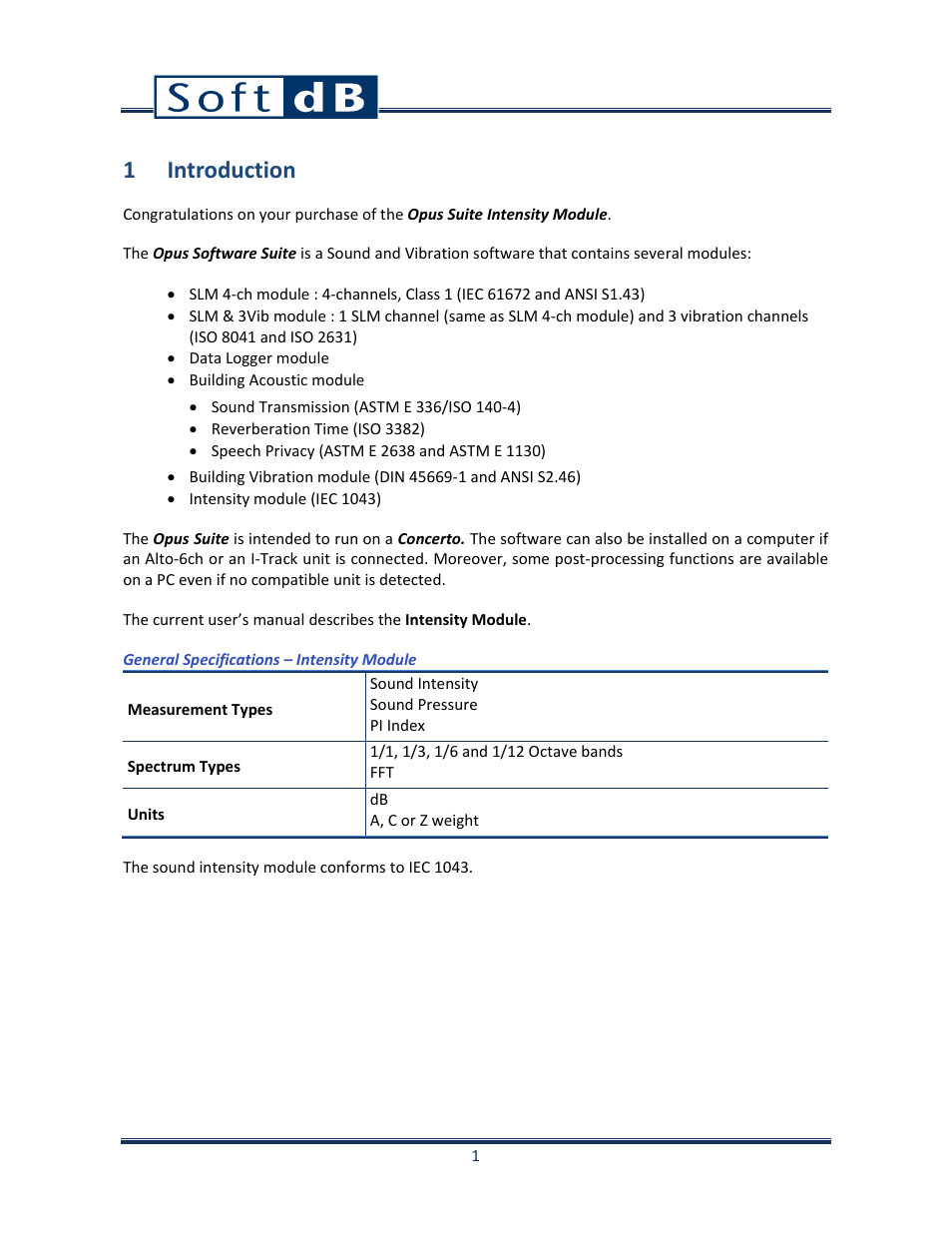 1 introduction | Soft dB Opus Suite Intensity Module User Manual | Page 3 / 26