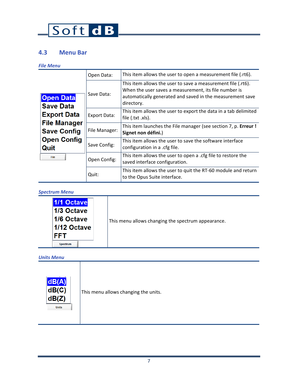 3 menu bar | Soft dB Opus Suite Intensity Module User Manual | Page 9 / 26