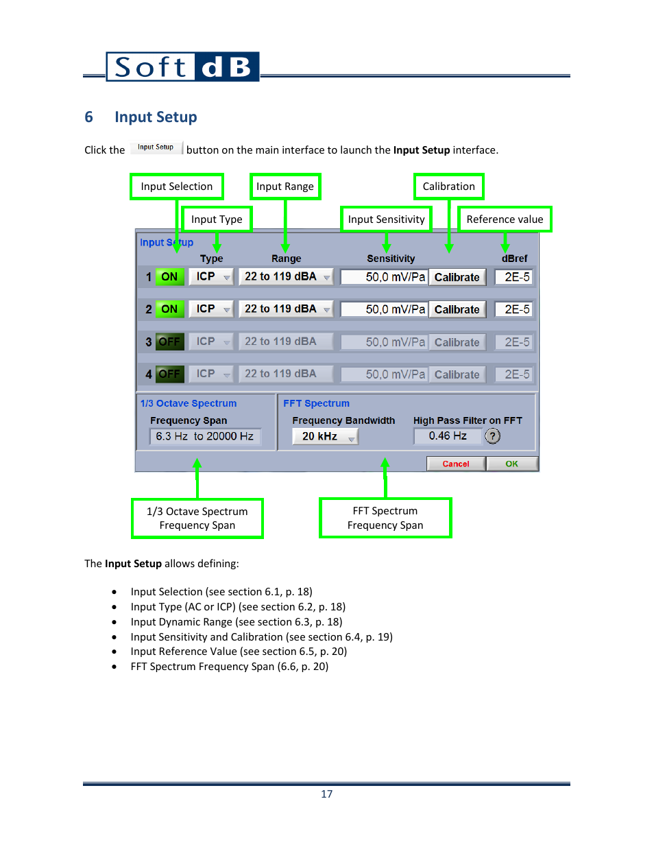 6 input setup | Soft dB Opus Suite SLM 4-Ch Module User Manual | Page 20 / 70