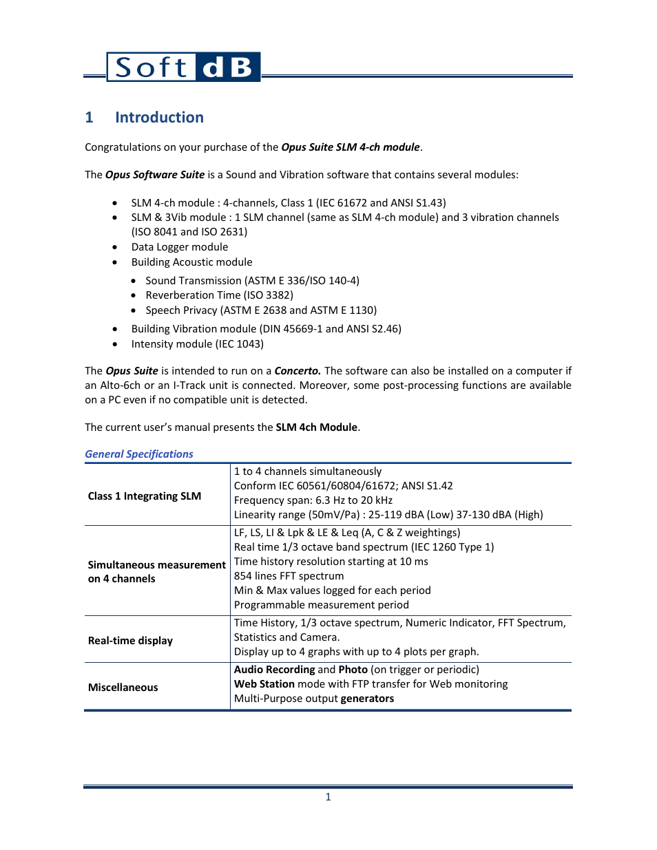 1 introduction | Soft dB Opus Suite SLM 4-Ch Module User Manual | Page 4 / 70