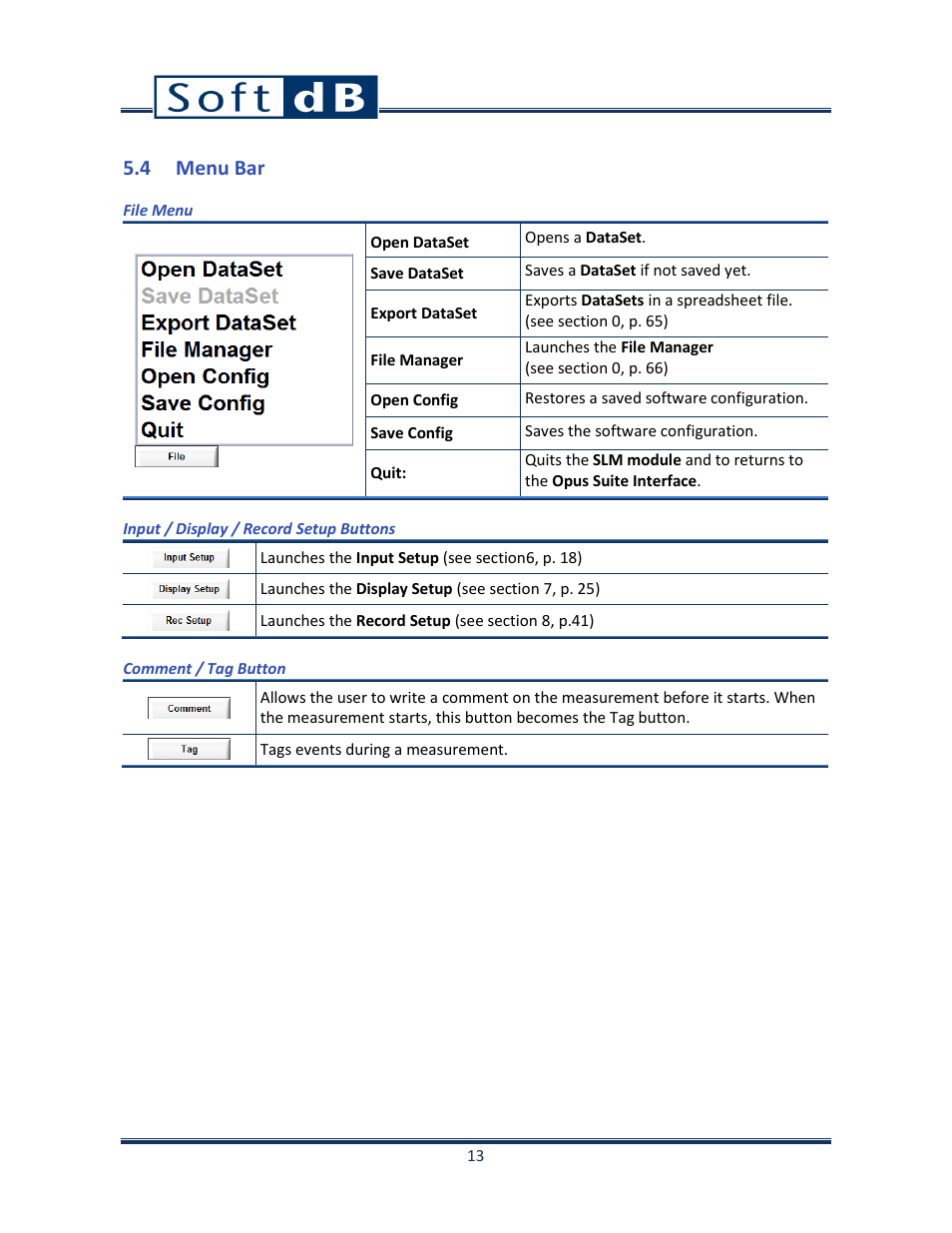 4 menu bar, Menu bar, N 5.4 | Soft dB Opus Suite SLM & 3Vib Module User Manual | Page 16 / 82