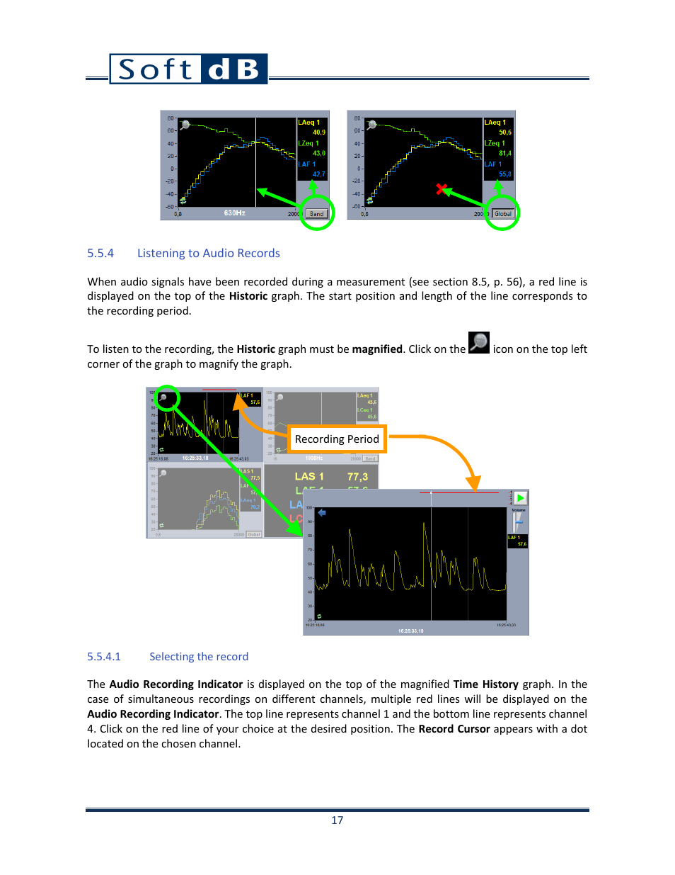 4 listening to audio records, 1 selecting the record, Listening to audio records | Soft dB Opus Suite SLM & 3Vib Module User Manual | Page 20 / 82