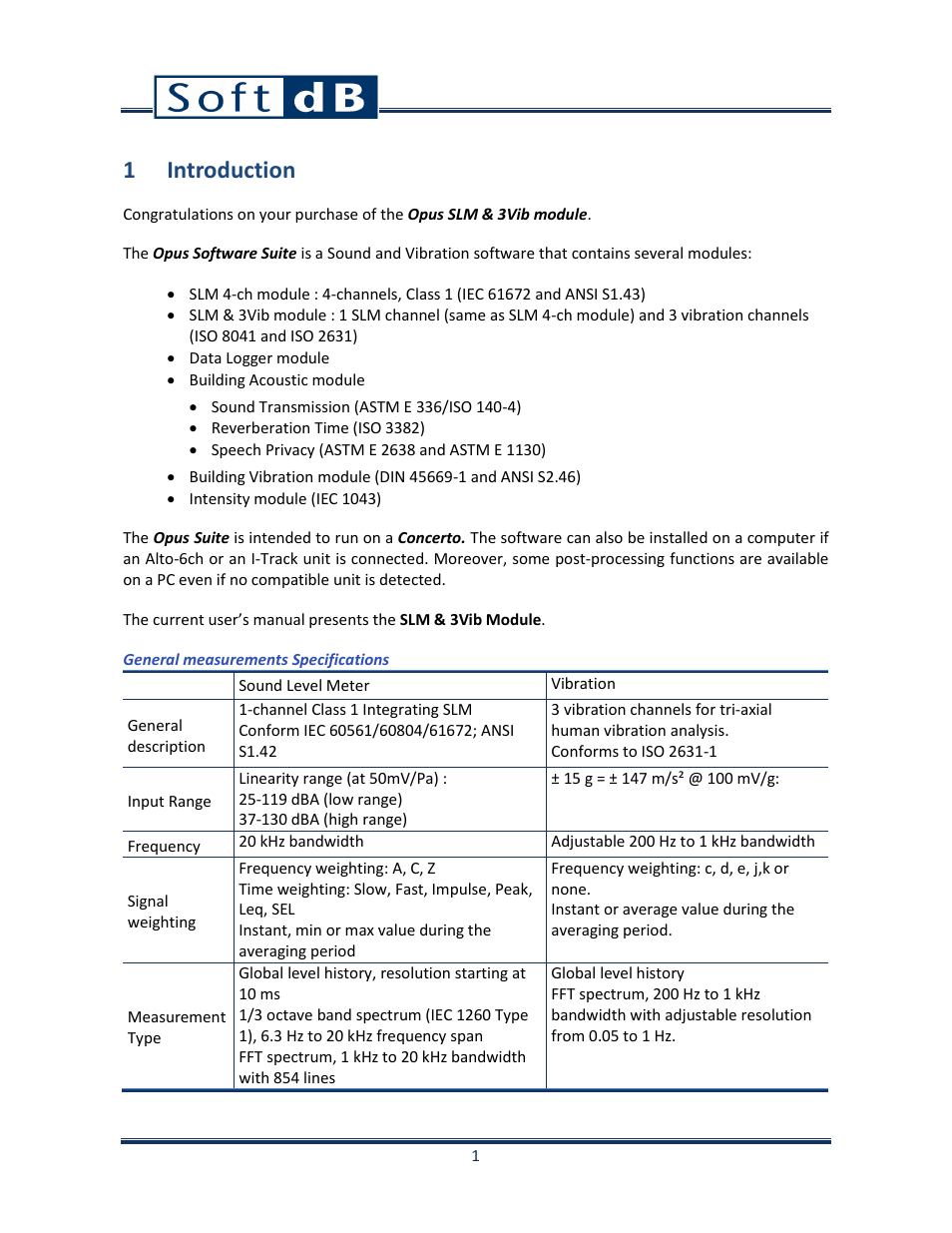 1 introduction | Soft dB Opus Suite SLM & 3Vib Module User Manual | Page 4 / 82