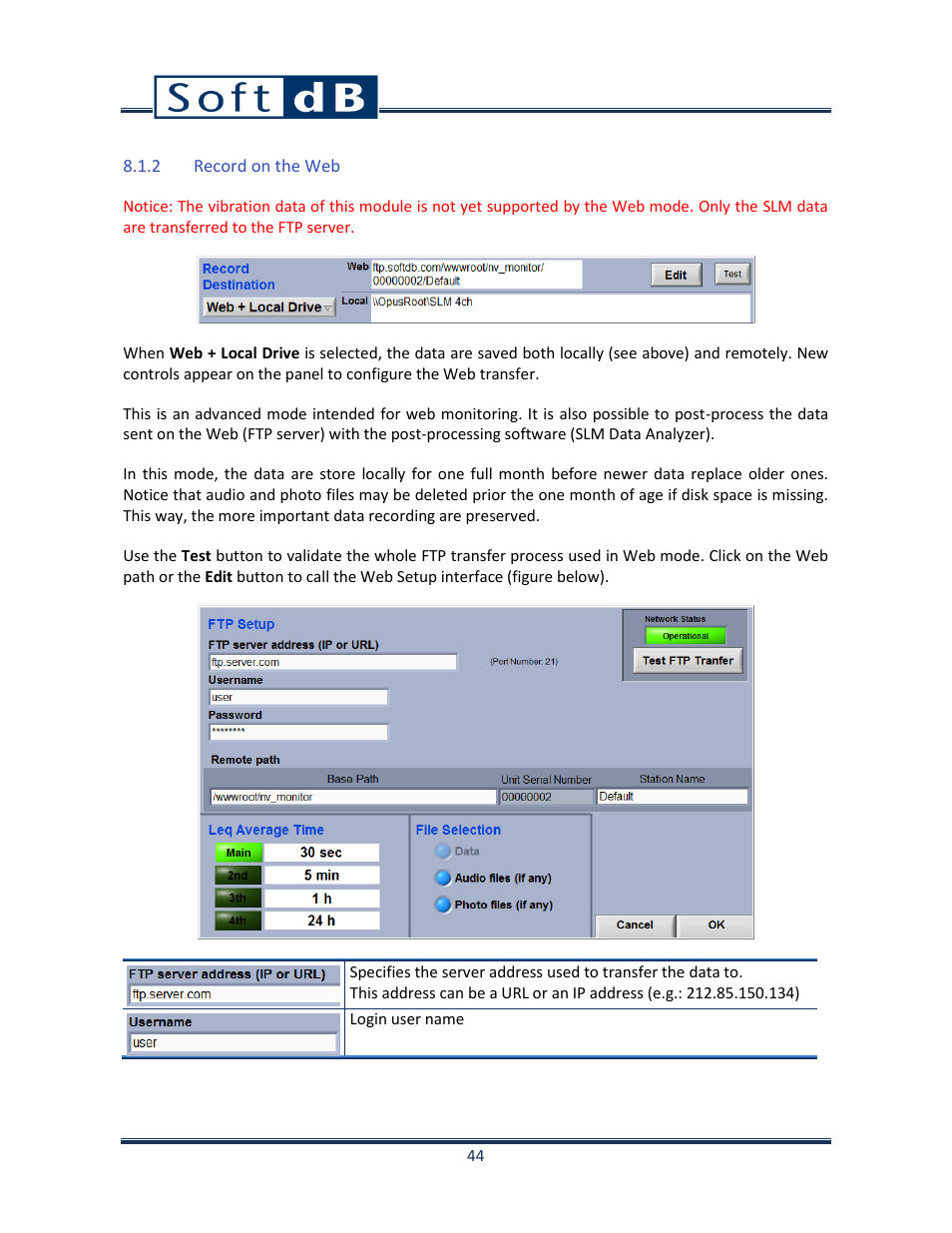 2 record on the web, Record on the web | Soft dB Opus Suite SLM & 3Vib Module User Manual | Page 47 / 82