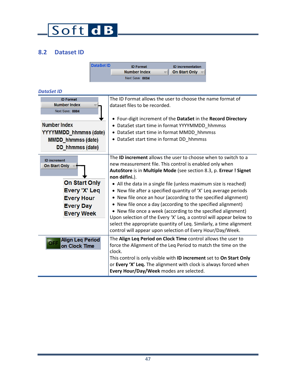2 dataset id, Dataset id, N 8.2, p. 47) | Soft dB Opus Suite SLM & 3Vib Module User Manual | Page 50 / 82