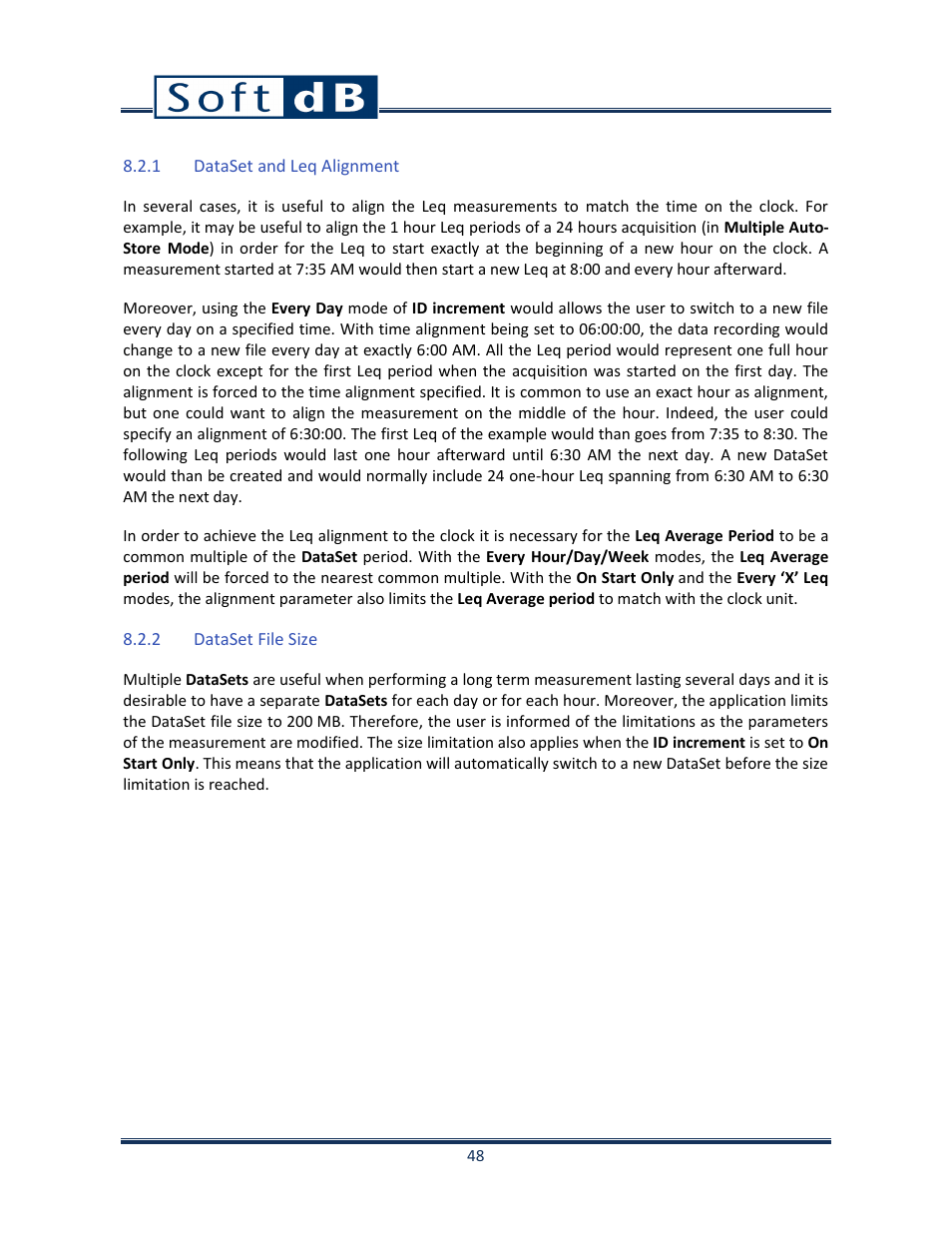 1 dataset and leq alignment, 2 dataset file size, Dataset and leq alignment | Dataset file size | Soft dB Opus Suite SLM & 3Vib Module User Manual | Page 51 / 82