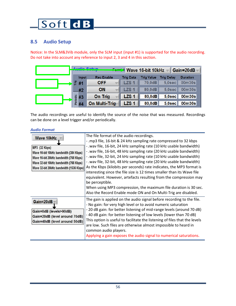 5 audio setup, Audio setup, N8.5, p. 56) | Soft dB Opus Suite SLM & 3Vib Module User Manual | Page 59 / 82