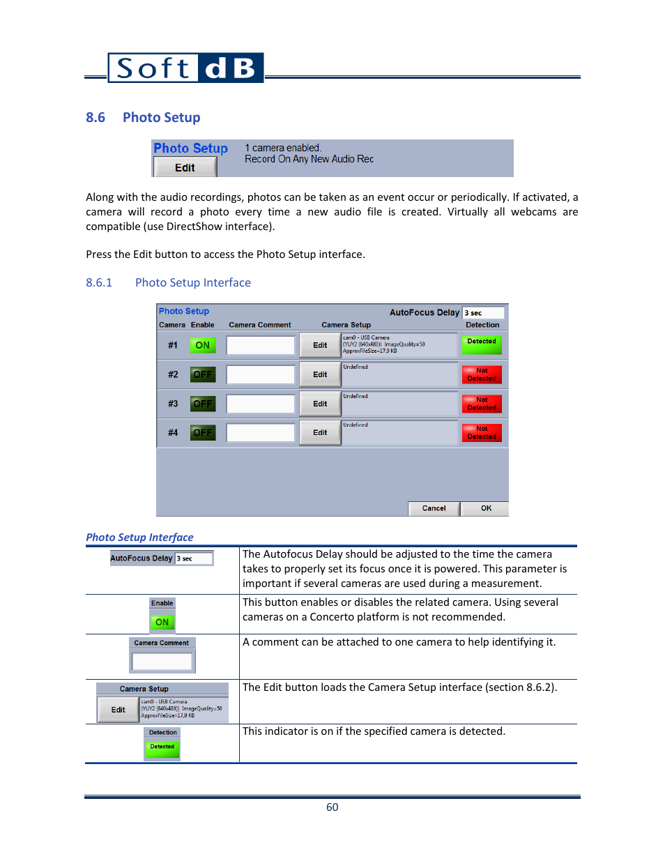 6 photo setup, 1 photo setup interface, Photo setup | Photo setup interface, 6, p | Soft dB Opus Suite SLM & 3Vib Module User Manual | Page 63 / 82