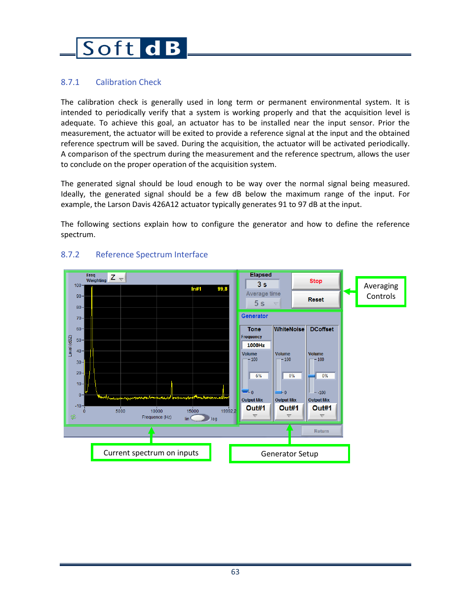 1 calibration check, 2 reference spectrum interface, Calibration check | Reference spectrum interface | Soft dB Opus Suite SLM & 3Vib Module User Manual | Page 66 / 82