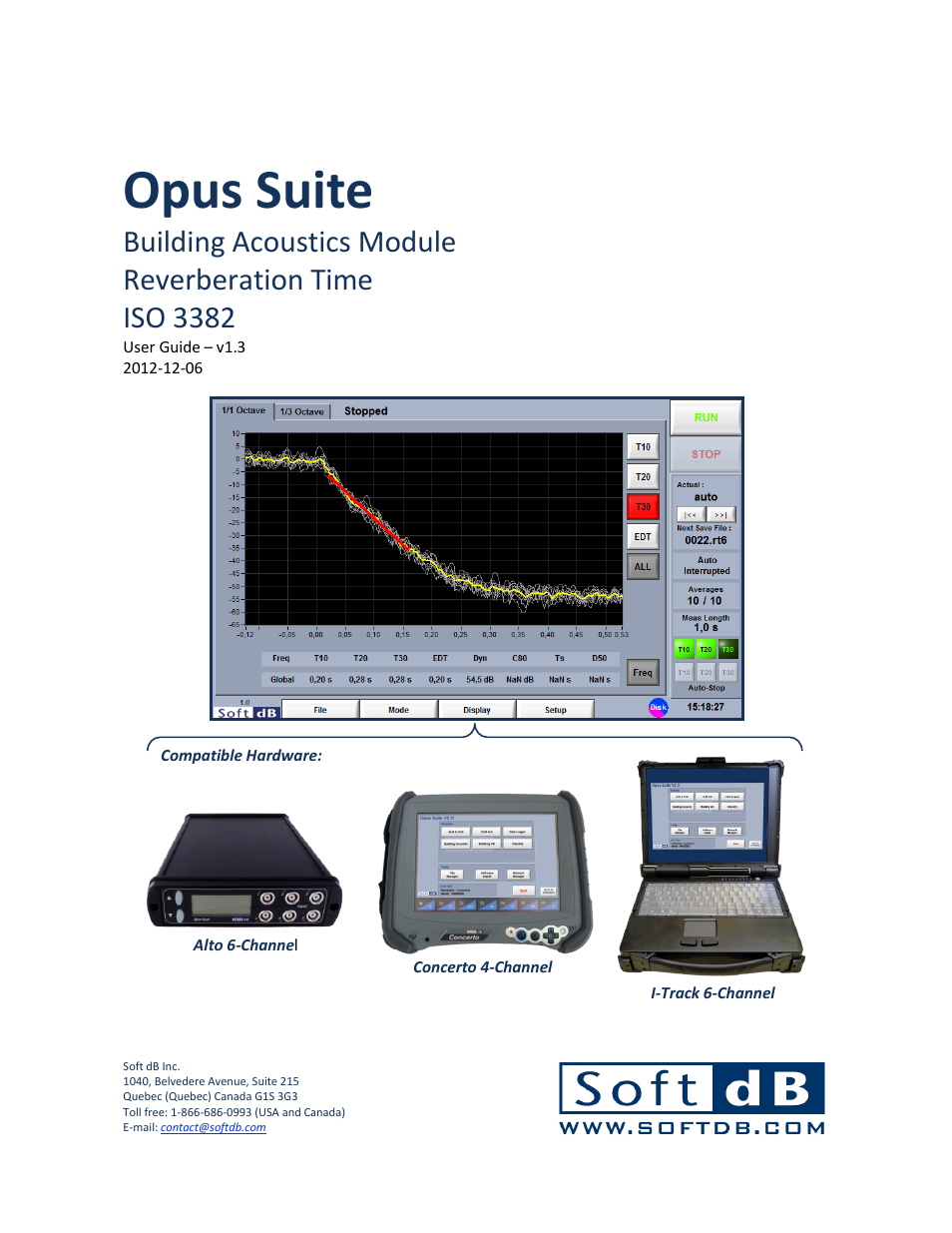 Soft dB Opus Suite Building Acoustics Module Reverberation Time ISO 3382 User Manual | 36 pages