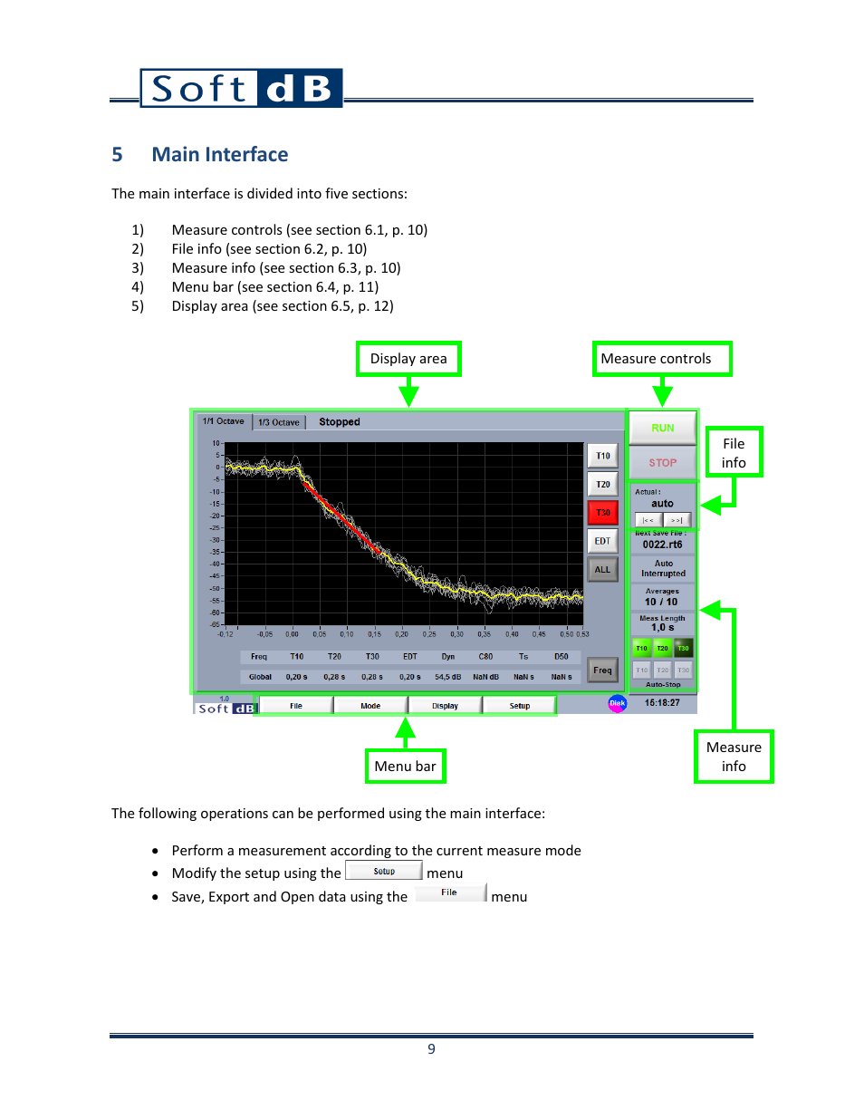 5 main interface | Soft dB Opus Suite Building Acoustics Module Reverberation Time ISO 3382 User Manual | Page 10 / 36