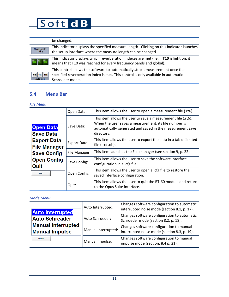 4 menu bar | Soft dB Opus Suite Building Acoustics Module Reverberation Time ISO 3382 User Manual | Page 12 / 36