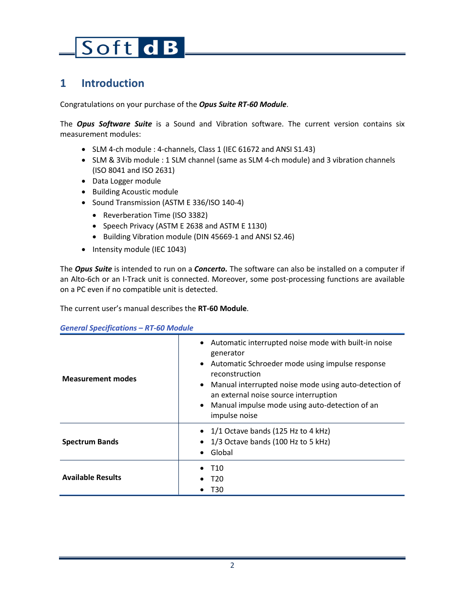 1 introduction | Soft dB Opus Suite Building Acoustics Module Reverberation Time ISO 3382 User Manual | Page 3 / 36