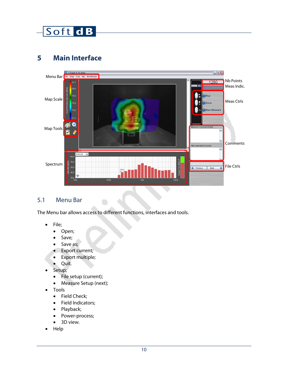 5 main interface, 1 menu bar, 5main interface | Soft dB I-Track User guide User Manual | Page 12 / 25