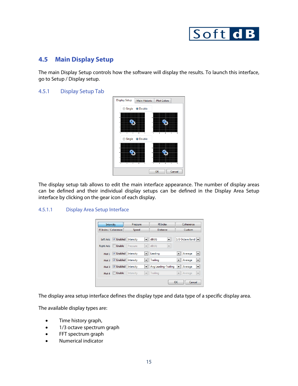 5 main display setup, 1 display setup tab | Soft dB OBSI Software User Guide User Manual | Page 19 / 26