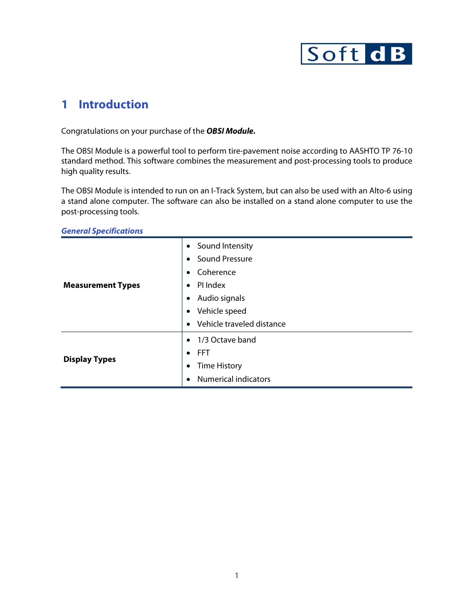 1 introduction | Soft dB OBSI Software User Guide User Manual | Page 5 / 26