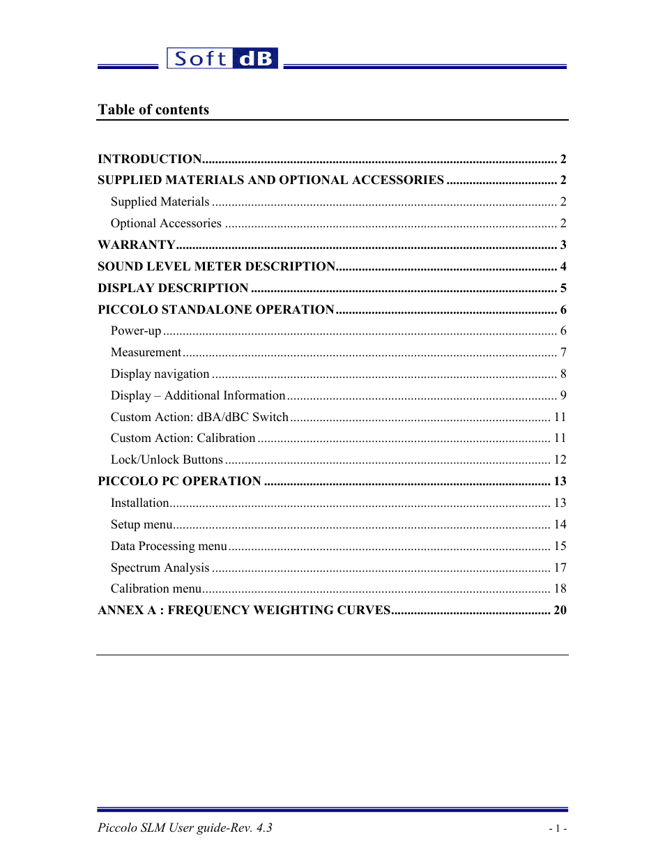 Soft dB Piccolo User guide User Manual | Page 2 / 21