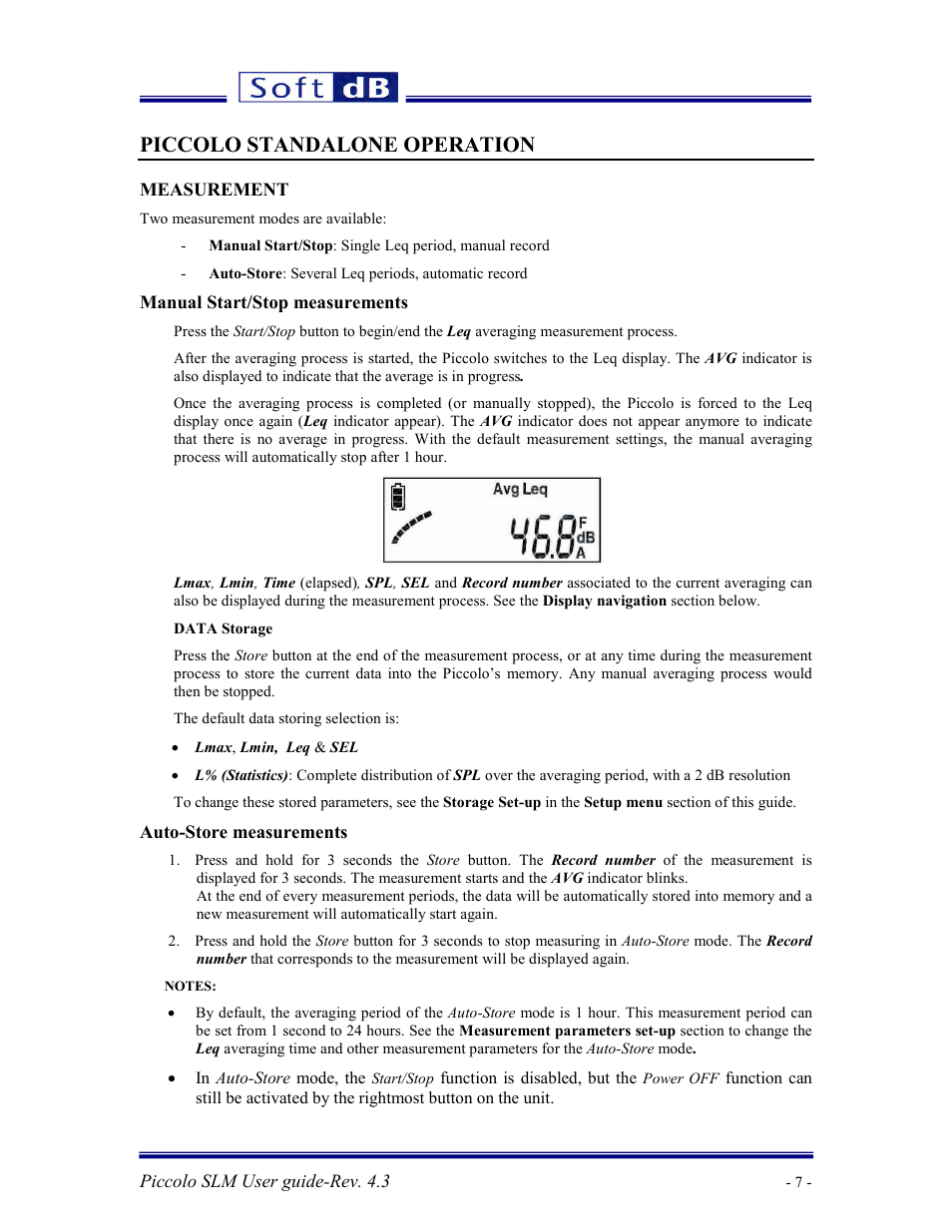 Piccolo standalone operation | Soft dB Piccolo User guide User Manual | Page 8 / 21