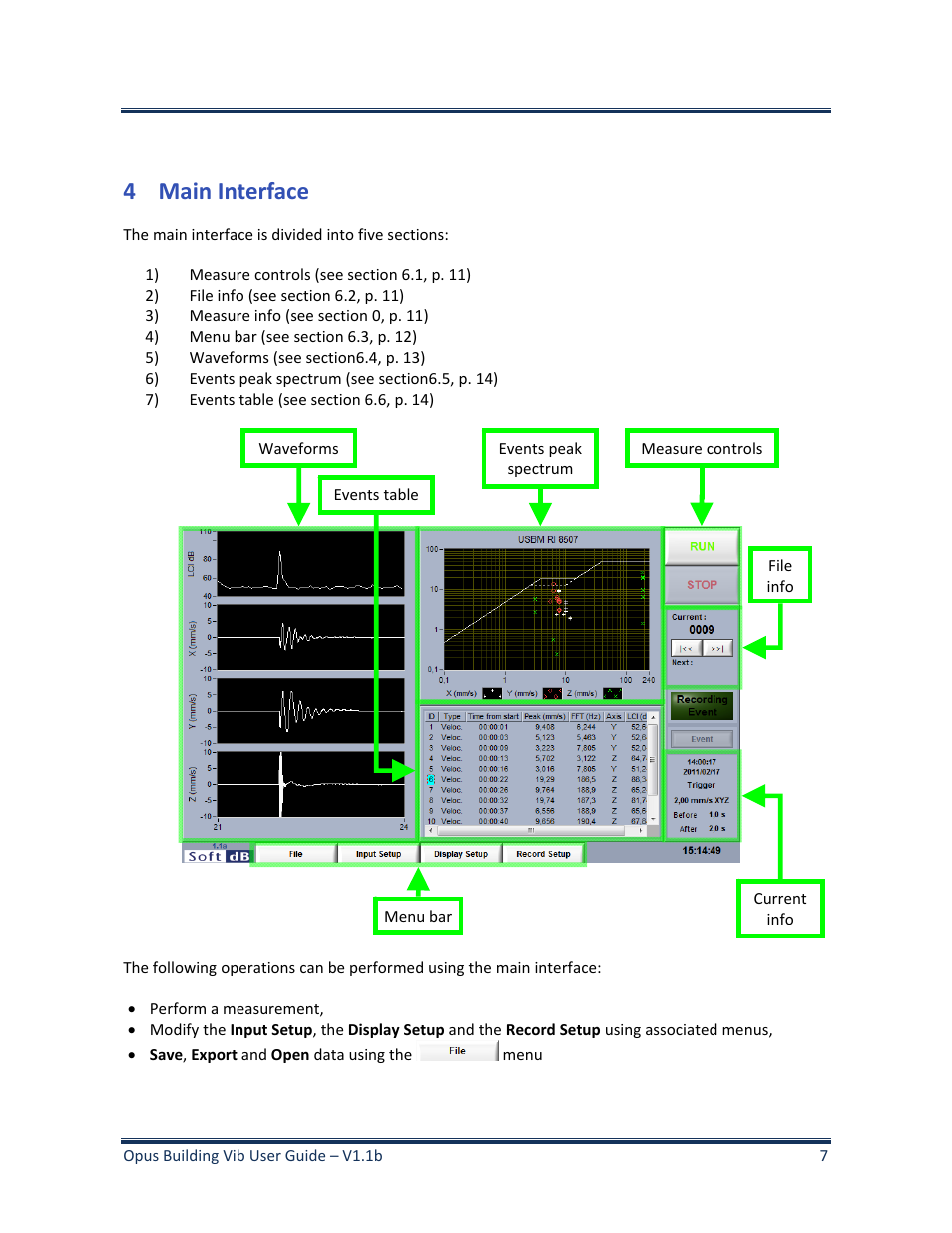 4 main interface, Main interface | Soft dB Opus Suite Building Vib Module User Manual | Page 11 / 33