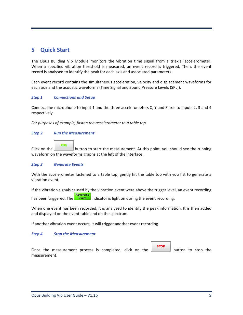5 quick start, Quick start | Soft dB Opus Suite Building Vib Module User Manual | Page 13 / 33