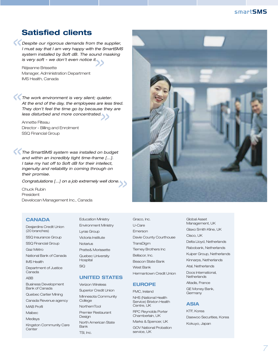 Satisfied clients | Soft dB SmartSMS brochure User Manual | Page 7 / 8