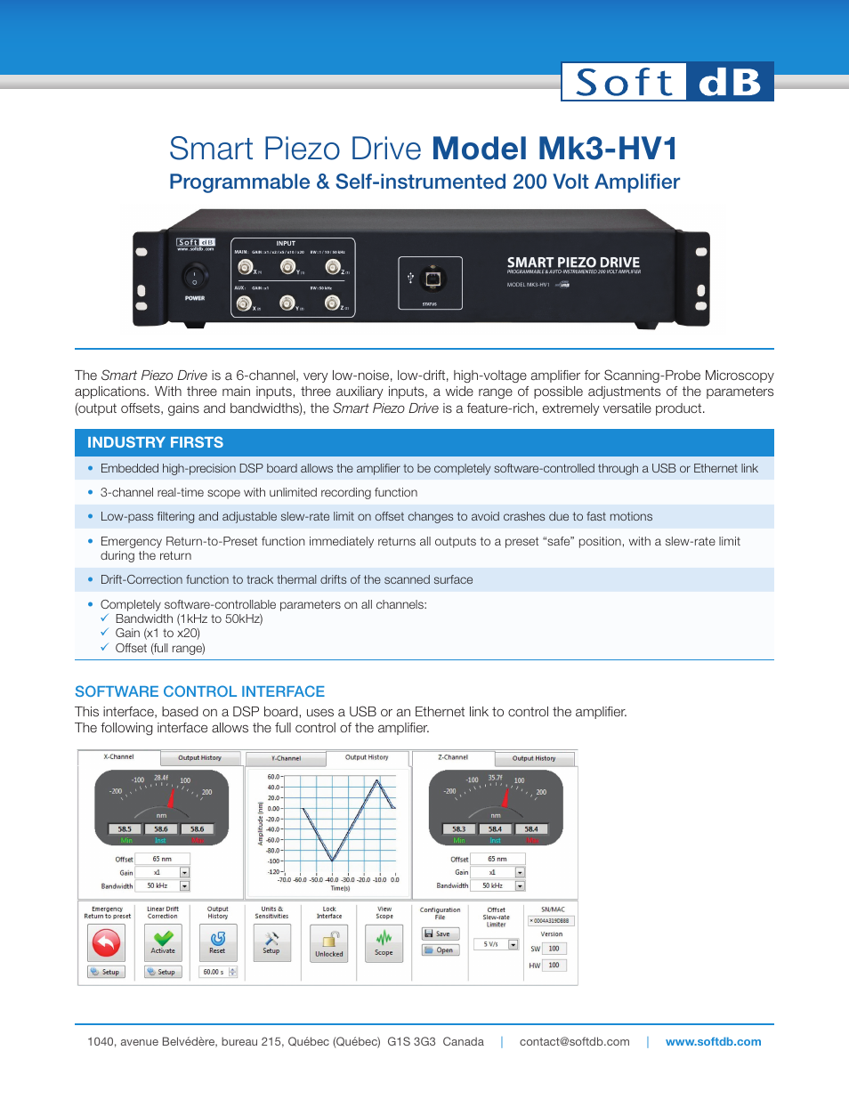 Soft dB Mk3-HV1 Smart Piezo Drive Spec sheet User Manual | 3 pages