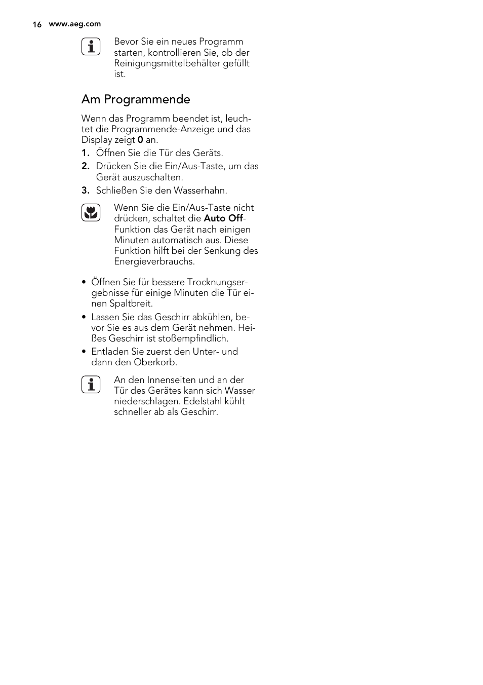 Am programmende | AEG ELECTROLUX GS 60 BF 221 User Manual | Page 16 / 88
