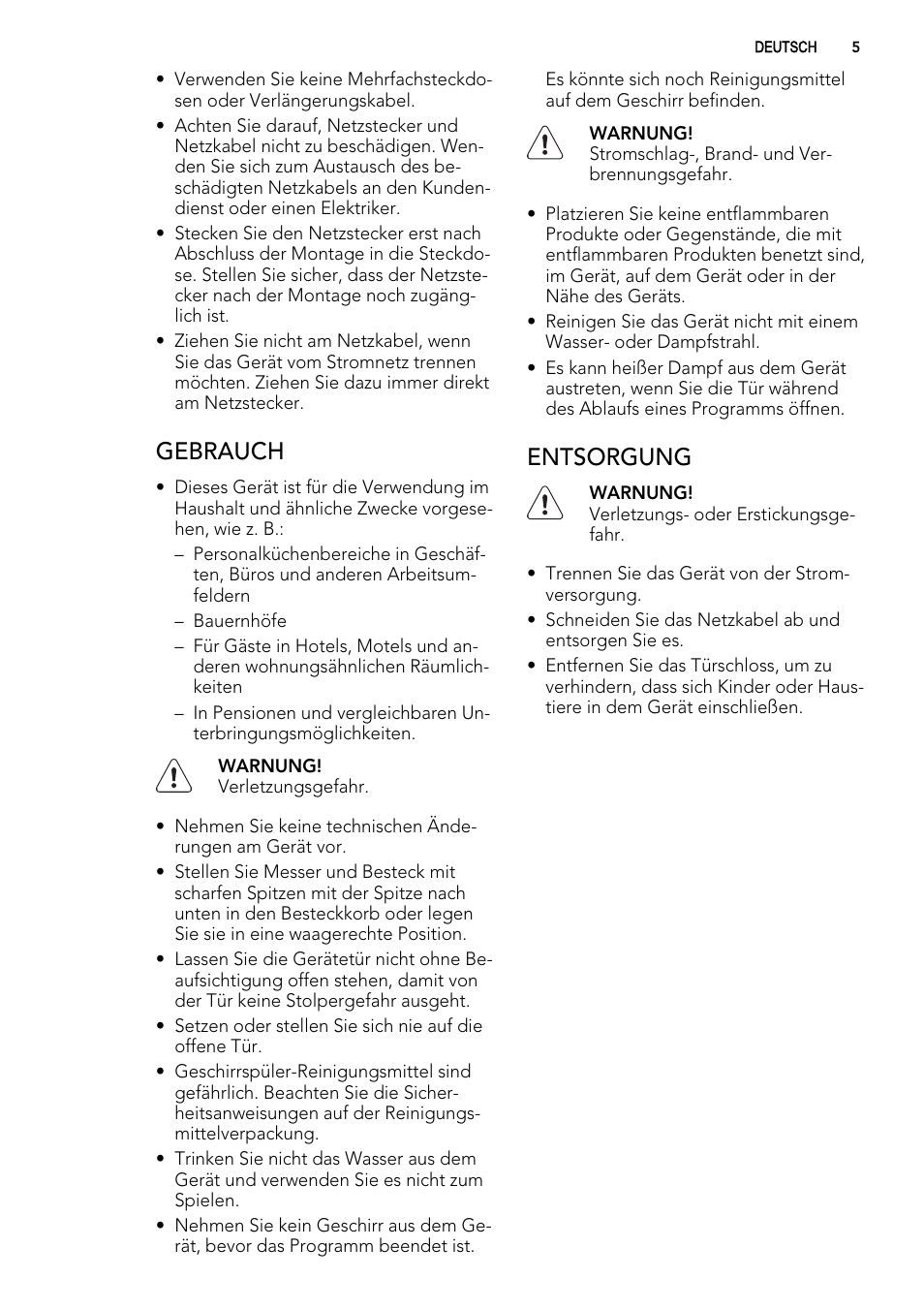 Gebrauch, Entsorgung | AEG ELECTROLUX GS 60 BF 221 User Manual | Page 5 / 88