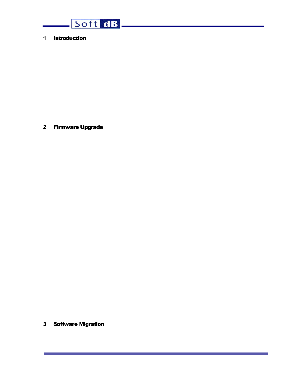 1 introduction, 2 firmware upgrade, 3 software migration | Introduction, Firmware upgrade, Software migration | Soft dB Migrating SR2 to SR2_NG User Manual | Page 4 / 5