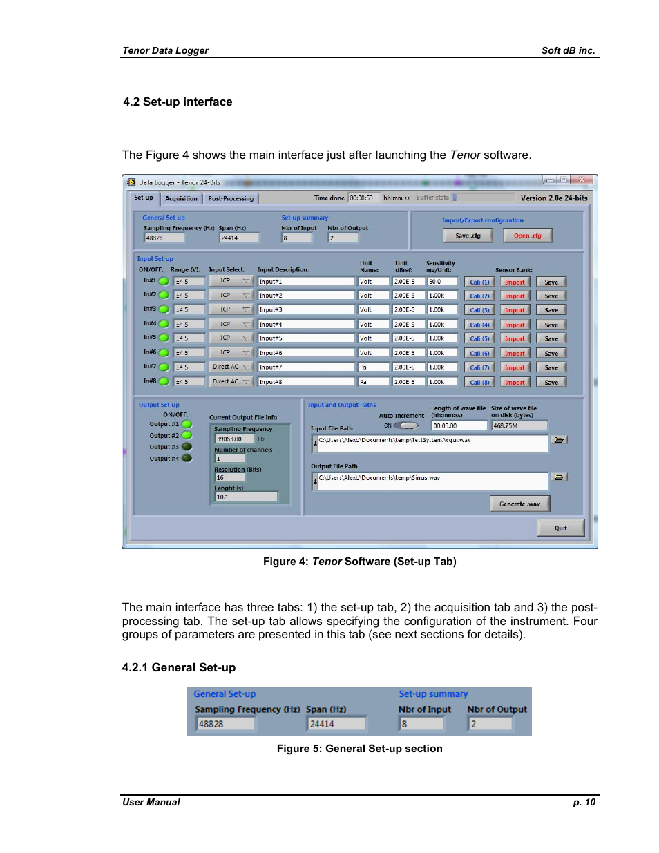 Up interface, 1 general set-up | Soft dB Tenor 24bits Data User Guide User Manual | Page 10 / 59